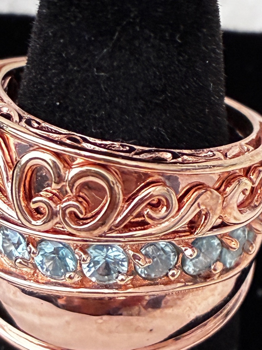 Dallas Prince Sterling 925 Rose Gold Blue Topaz Wide Band Ring
